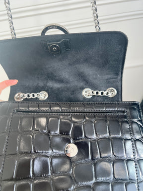 Oroton Ashby Croc Effect Shoulder Bag Tone Silver Hardware