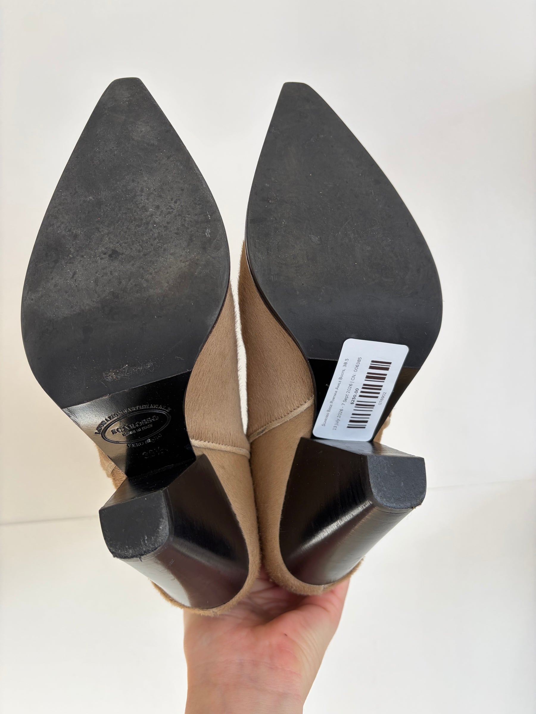 Scarosso Beige Ponyhair Ankle Boots, 38.5