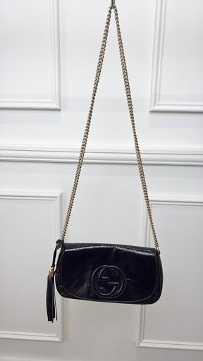 Gucci Black Patent Crinkled Soho Chain Flap bag