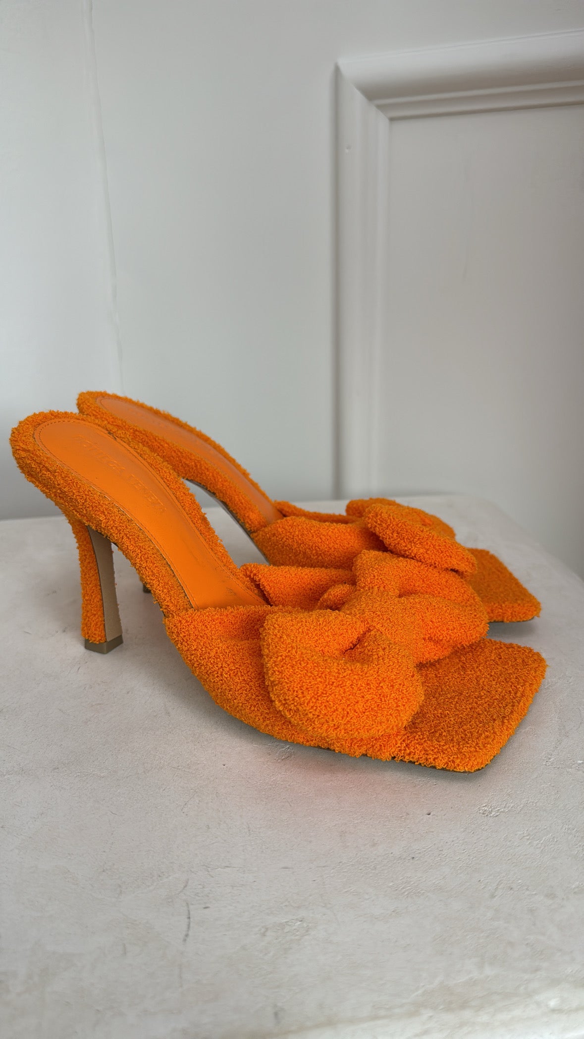 Bottega Veneta Orange Terry Cloth Bow Mules, 38