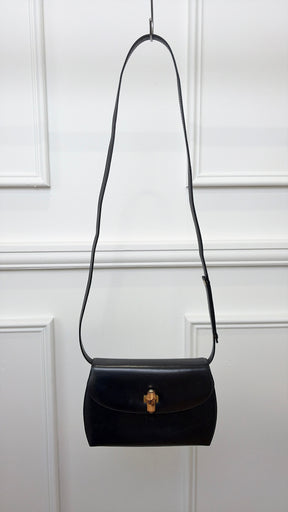 Gucci Black Leather Bamboo Turnlock Shoulder Bag