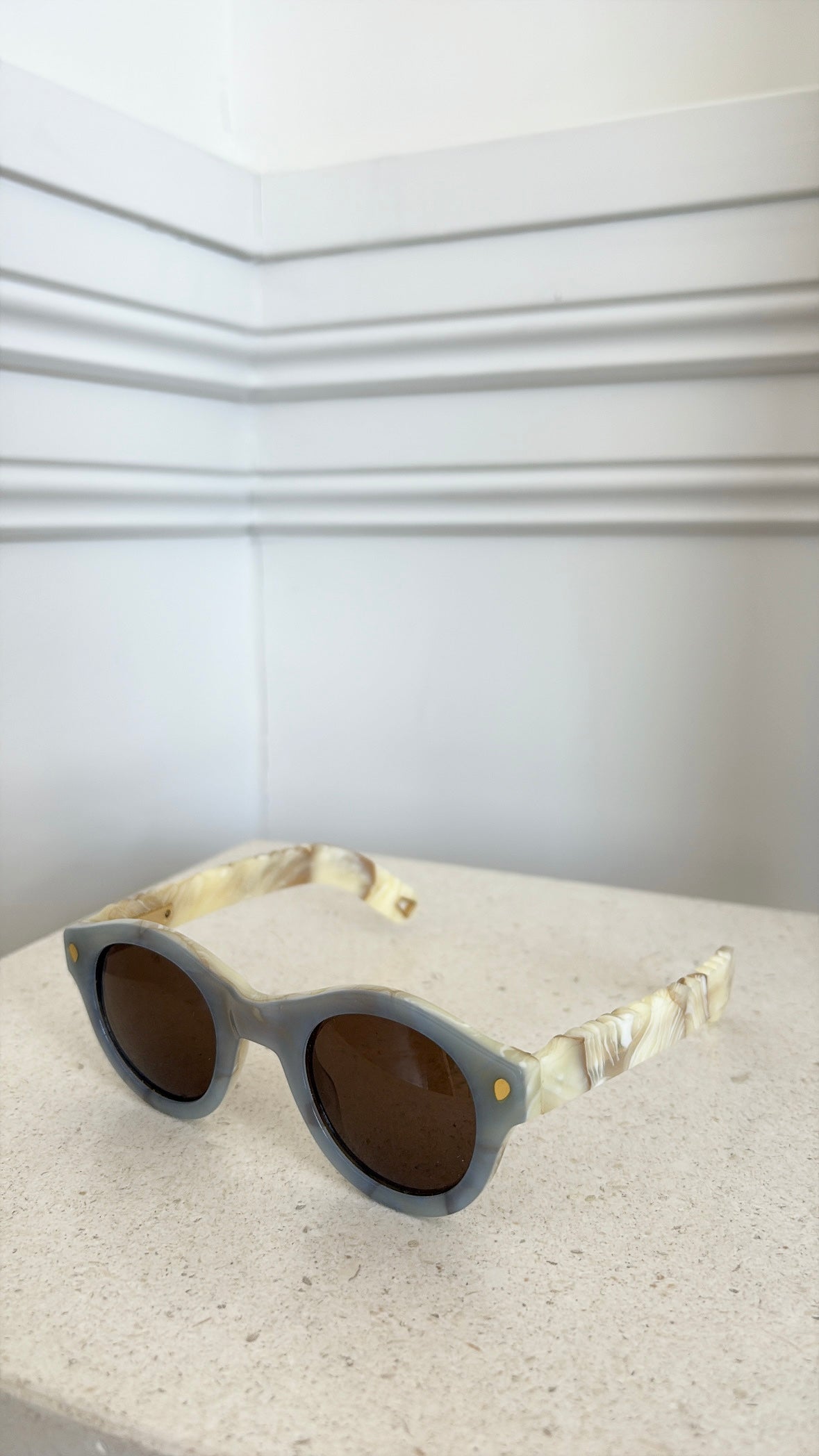 Lucy Folk Blue and Ivory Round Sunglasses