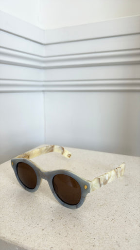 Lucy Folk Blue and Ivory Round Sunglasses