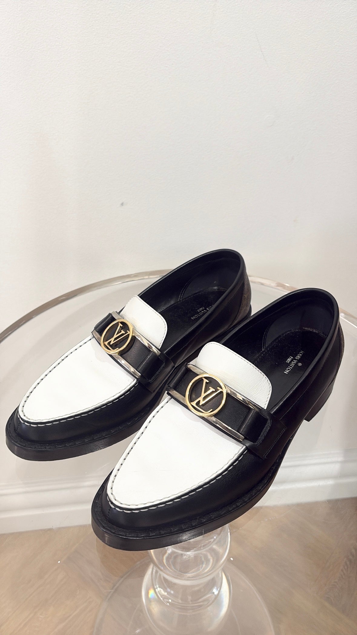 Louis Vuitton Academy Leather Loafers Black White, 39