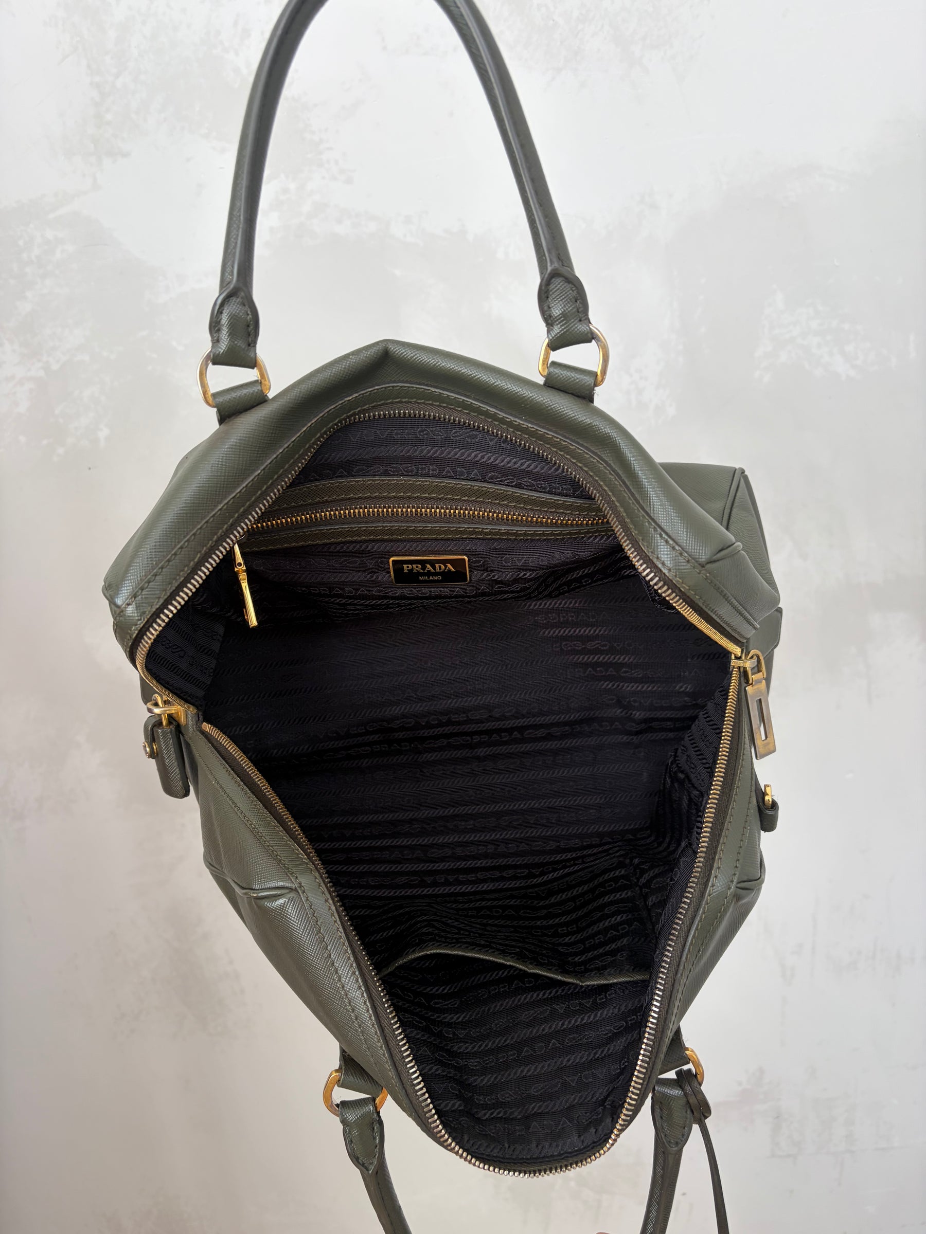 Prada Olive Green Saffiano Leather 'Lux Bower' Bag *missing strap*