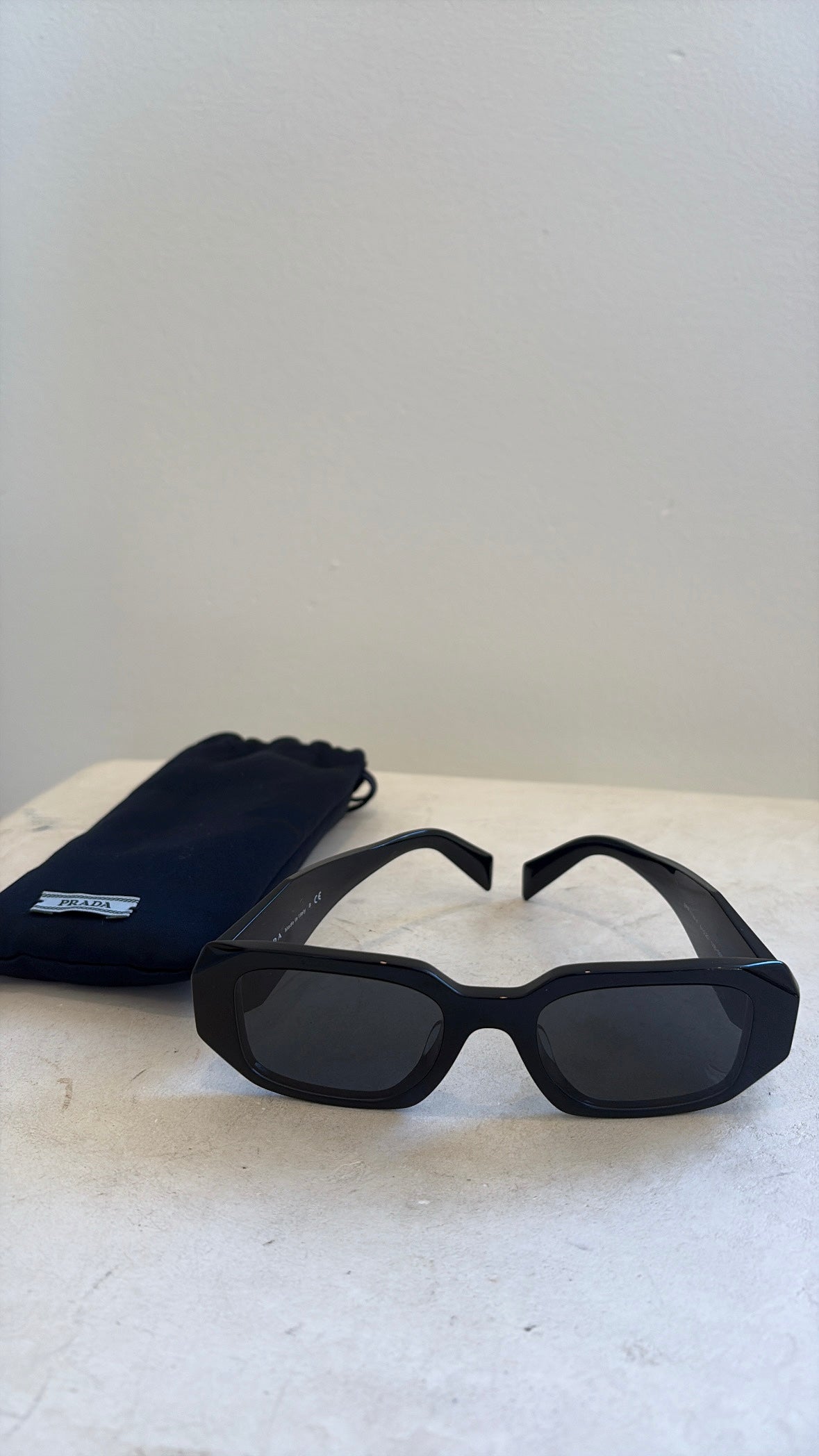 Prada Black Symbole Rectangular Sunglasses