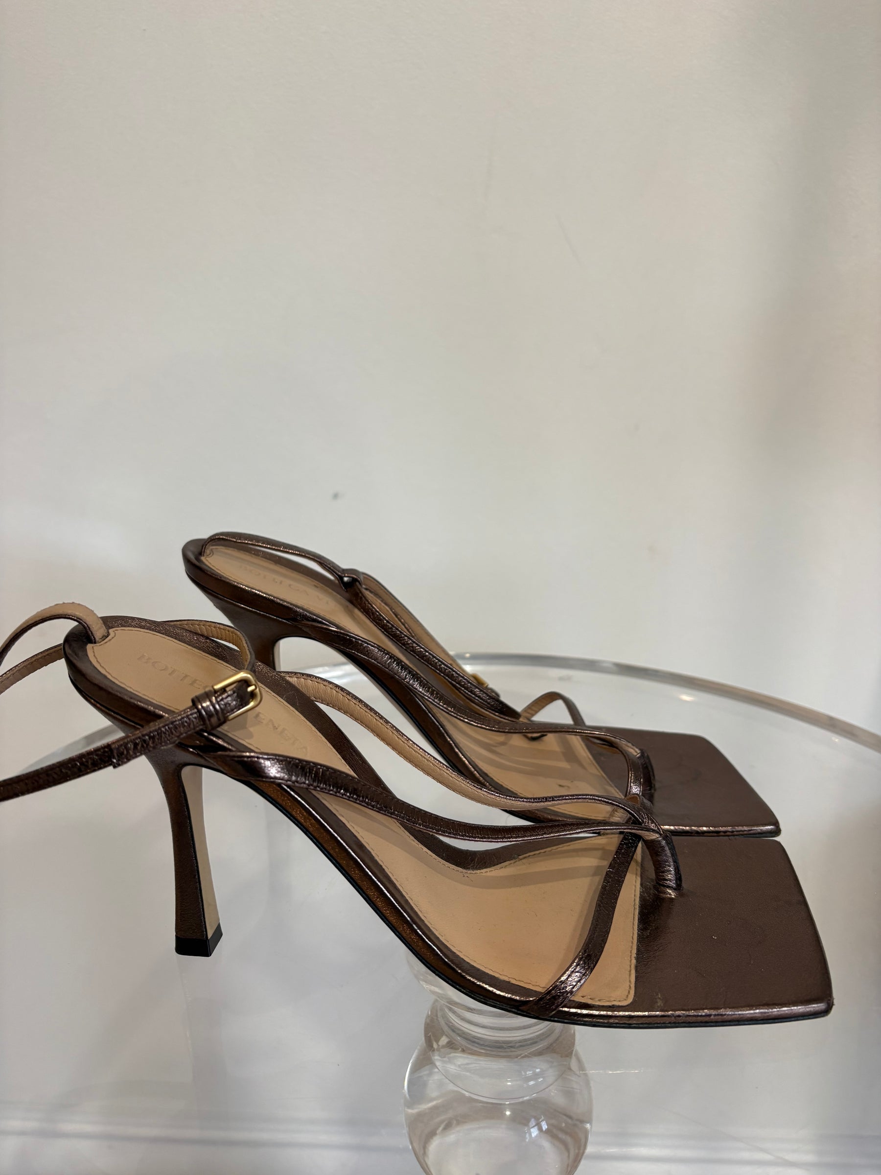 Bottega Veneta Bronze Stretch Heeled Sandal, 40