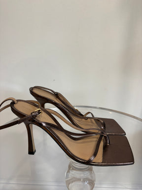 Bottega Veneta Bronze Stretch Heeled Sandal, 40