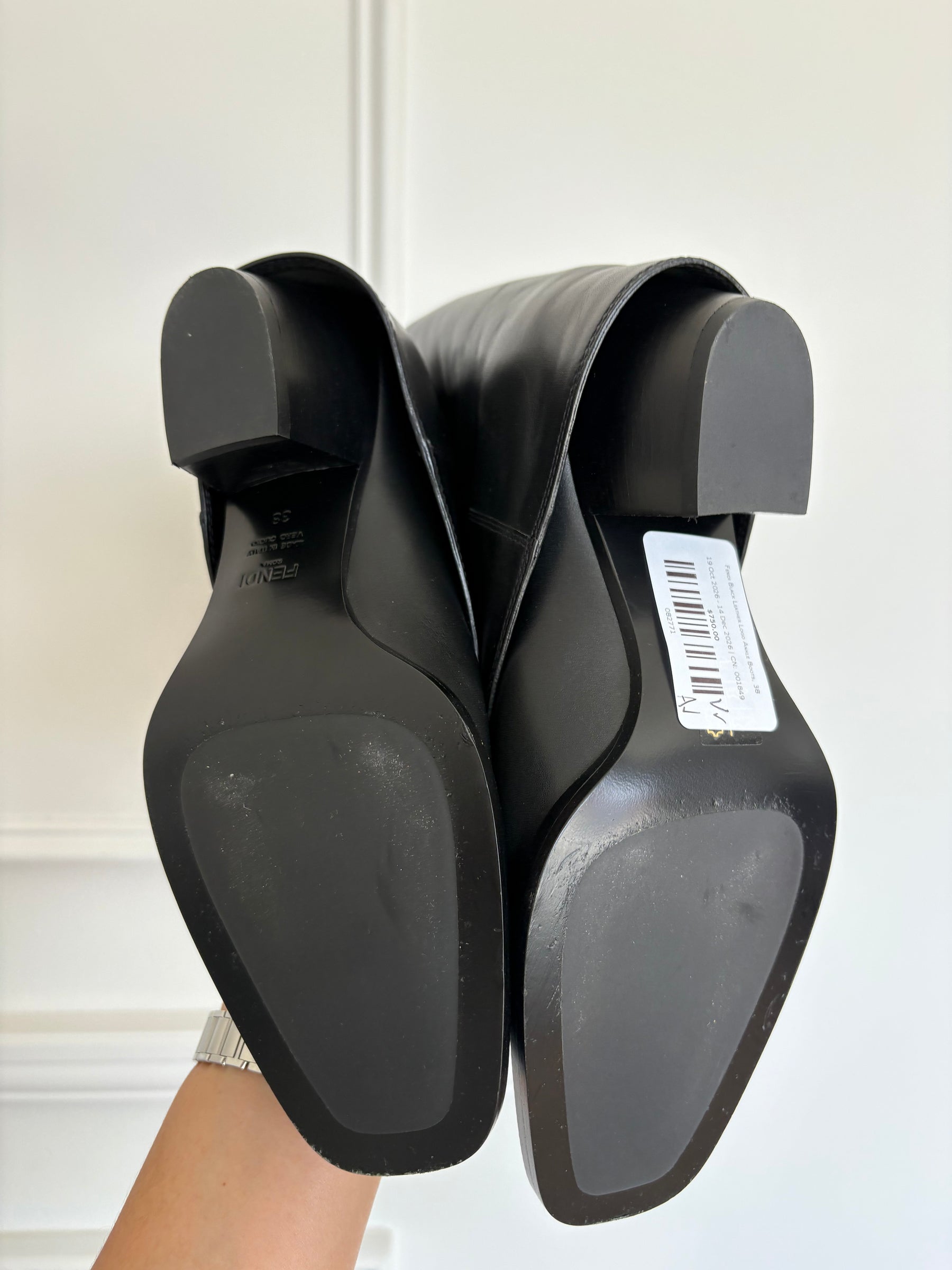 Fendi Black Leather Logo Ankle Boots, 38