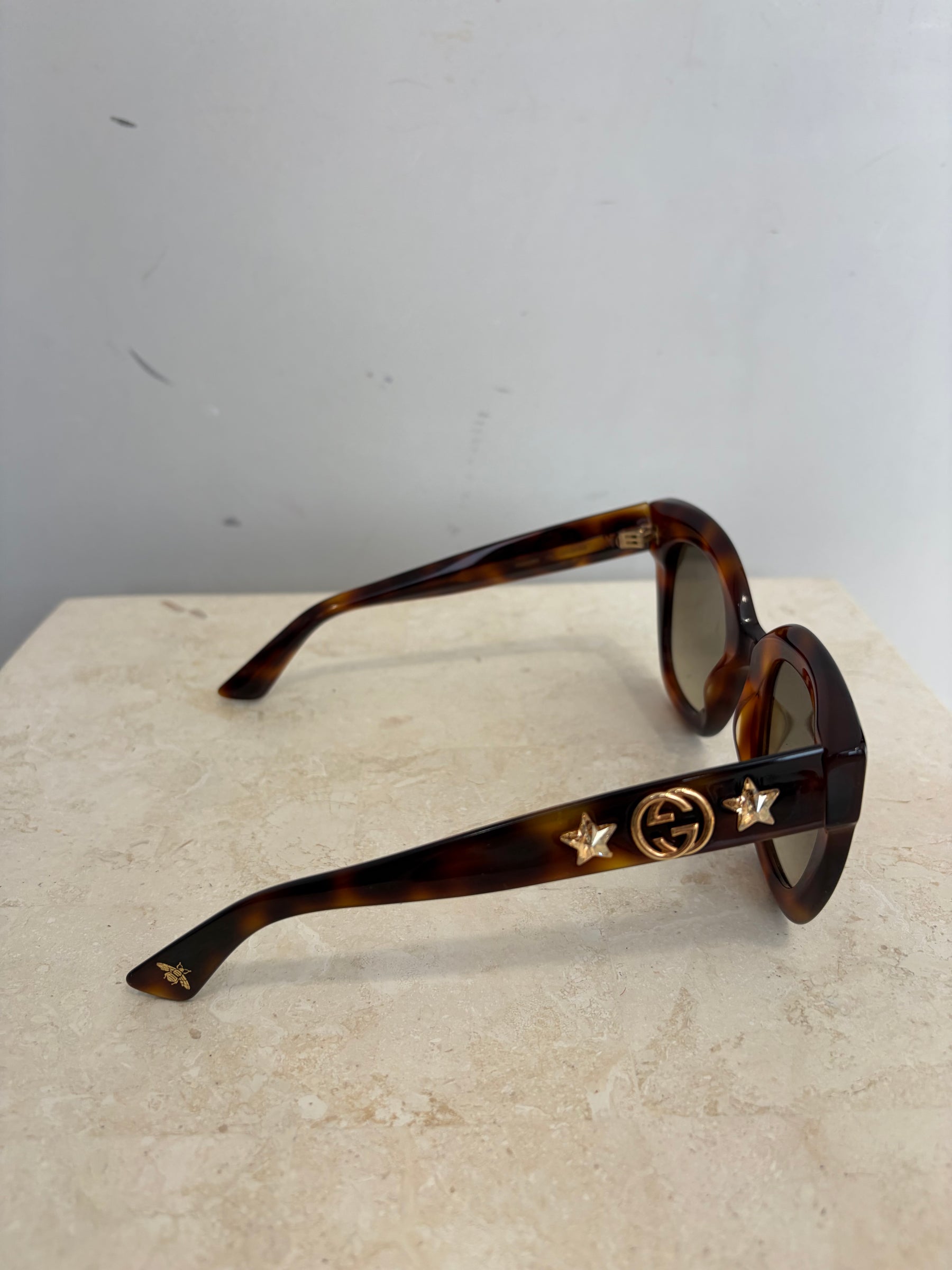 Gucci Tortoiseshell Crystal Logo Arm Sunglasses