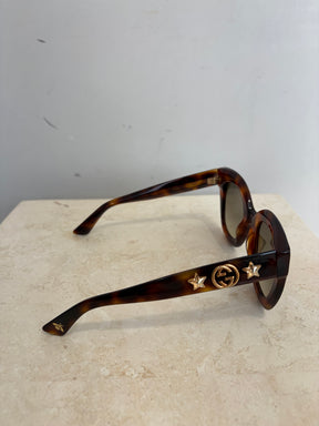 Gucci Tortoiseshell Crystal Logo Arm Sunglasses