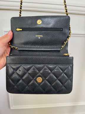 Chanel Black Caviar Leather Wallet On Chain
