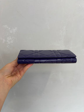 Dior Purple Patent Cannage Quilted Flap Wallet
