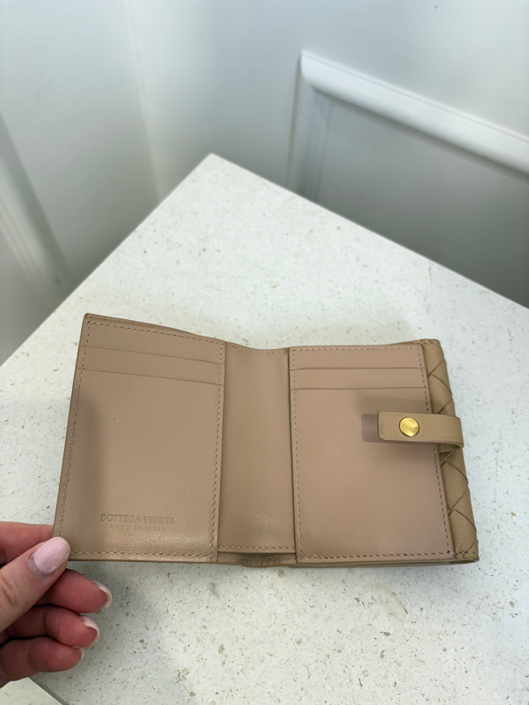 Bottega Veneta Beige Intrecciato Leather Trifold Wallet