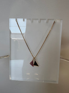 Prada Gold Tone Pink Triangle Logo Necklace