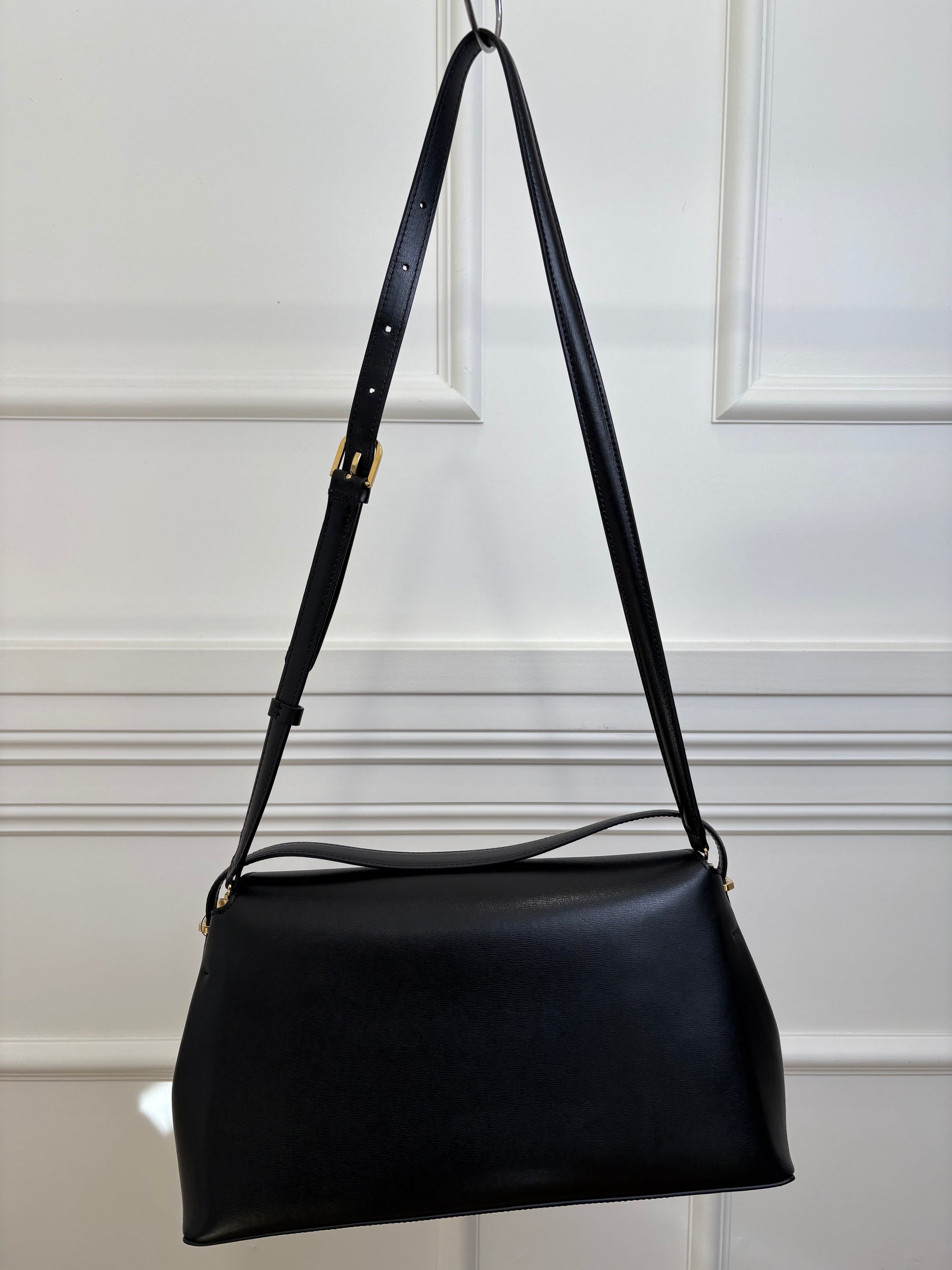 Totême Black Leather T Lock Shoulder Bag
