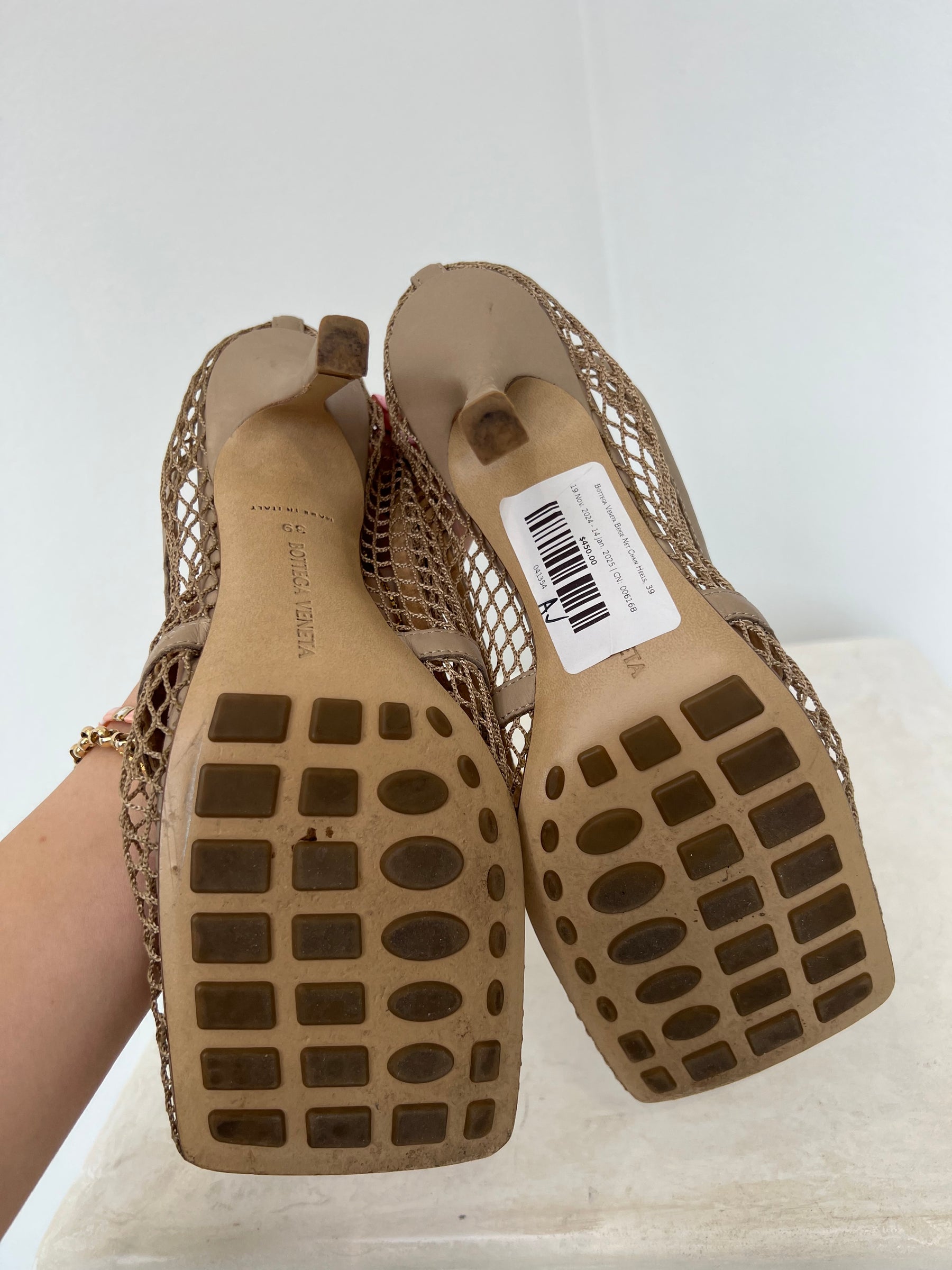 Bottega Veneta Beige Net Chain Heels, 39