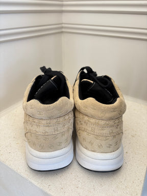 Chanel Beige Suede Logo Embossed Trainers, 38
