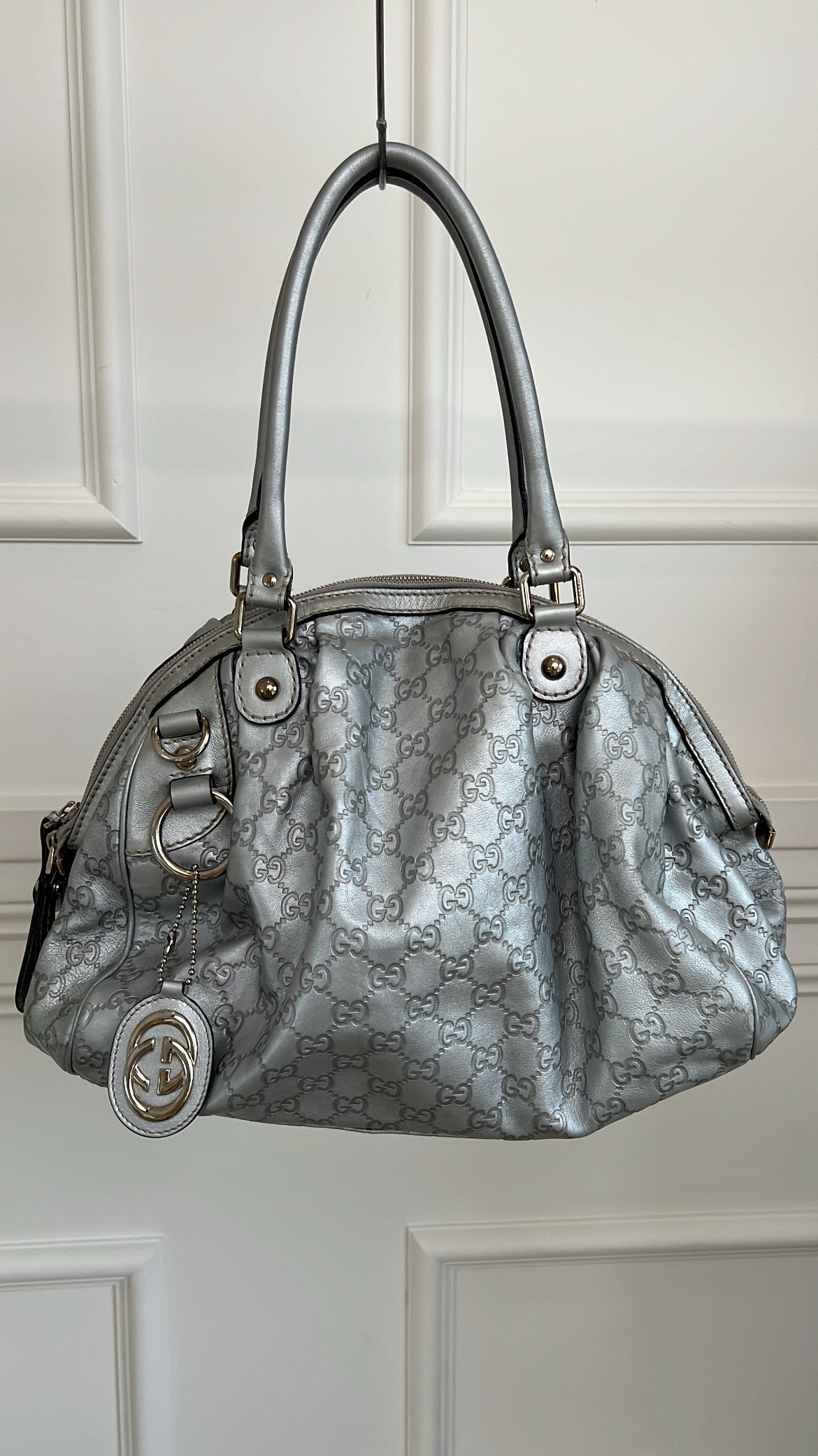 Gucci Silver Monogram Shoulder Bag