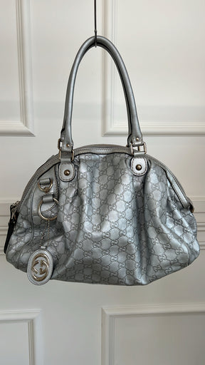 Gucci Silver Monogram Shoulder Bag