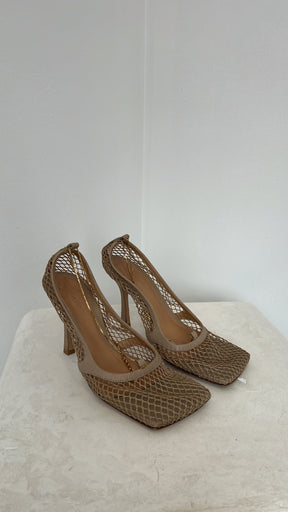 Bottega Veneta Beige Net Chain Heels, 39