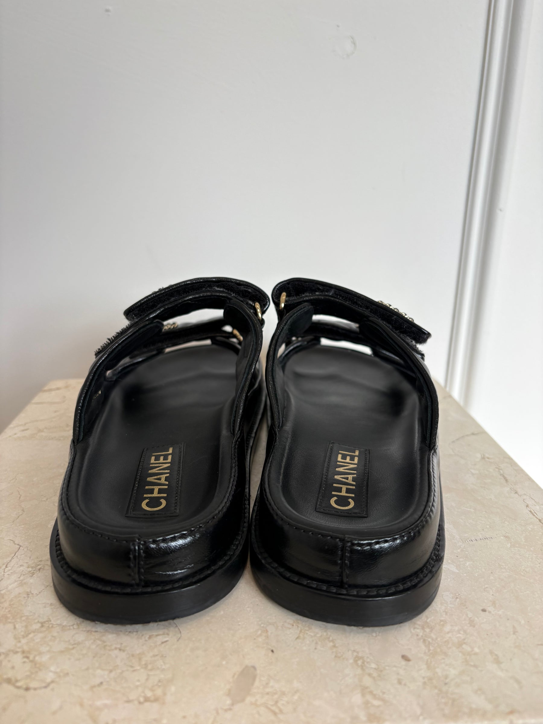 Chanel Black Quilted Leather Dad Sandal Slides, 38C