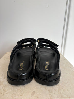 Chanel Black Quilted Leather Dad Sandal Slides, 38C