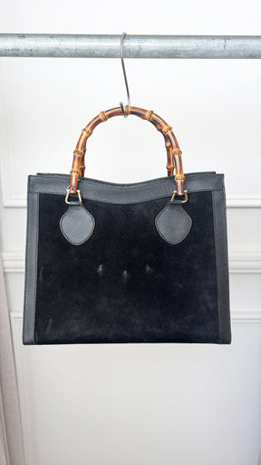 Gucci Black Suede and Leather Bamboo Diana Tote