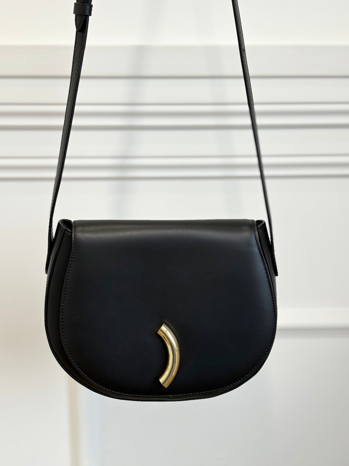 Little Liffner Black Leather Saddle Flap Bag