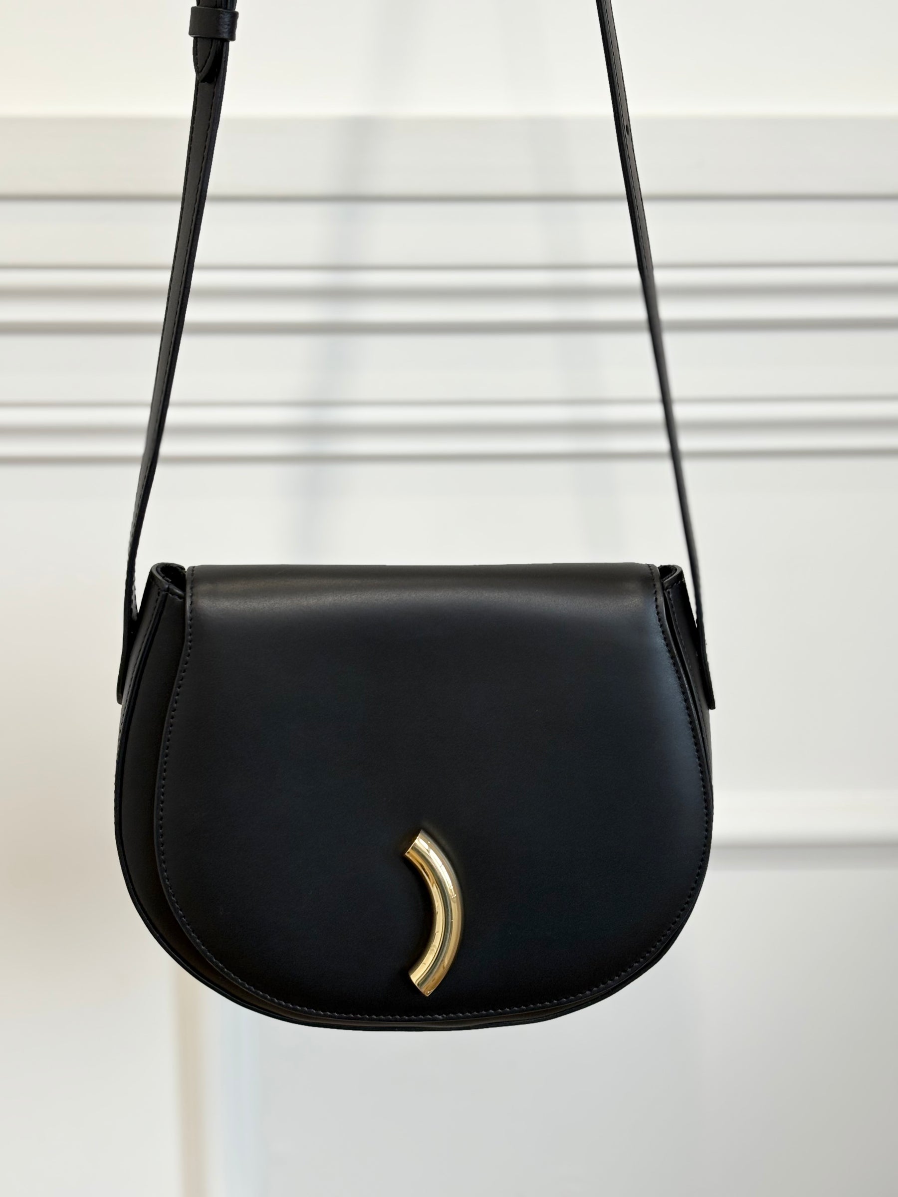 Little Liffner Black Leather Saddle Flap Bag