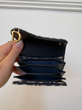Dior Saddle Bloom Card Holder Blue Jacquard