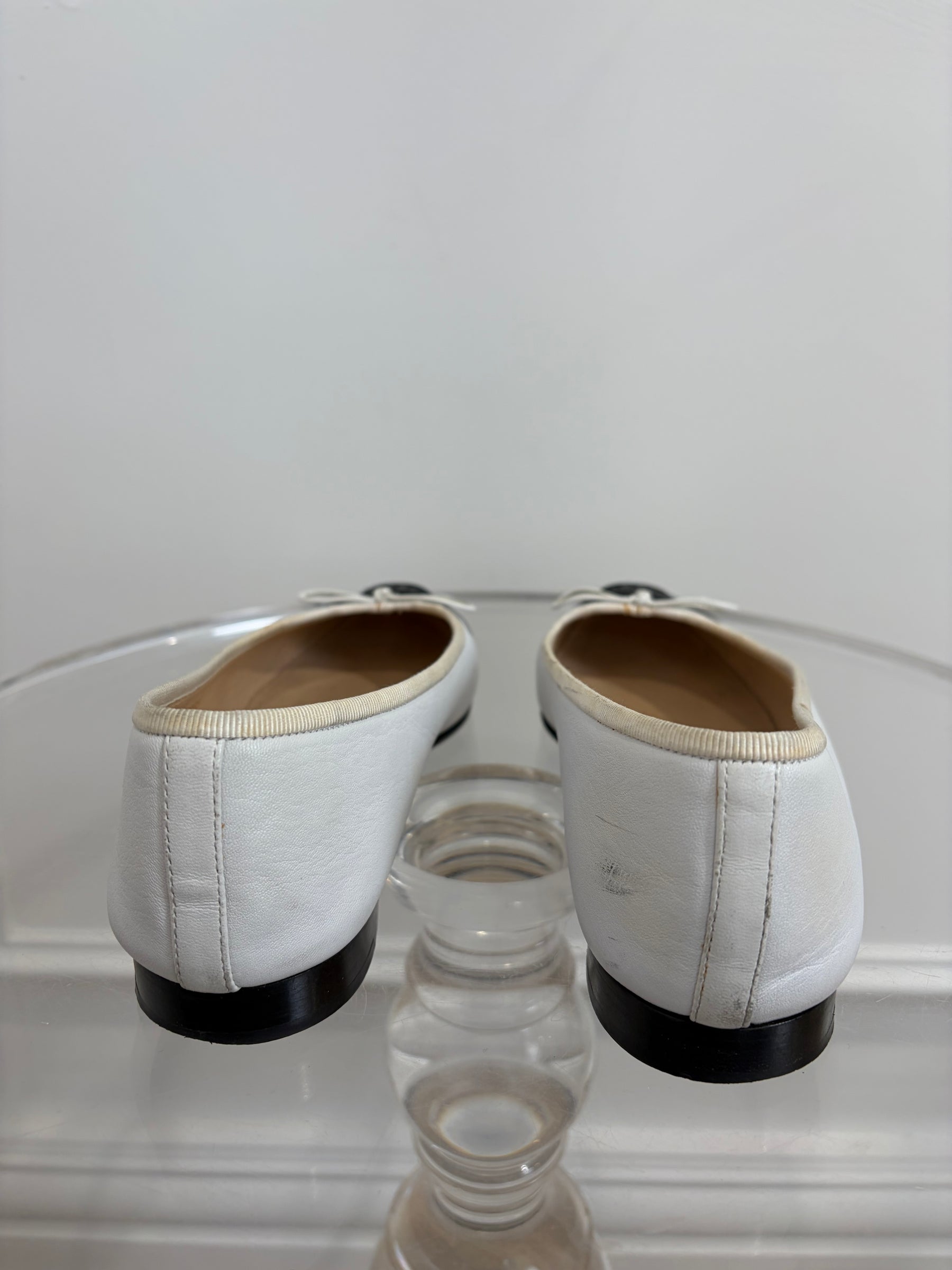 Chanel White and Black Leather Ballet Flats, 37.5