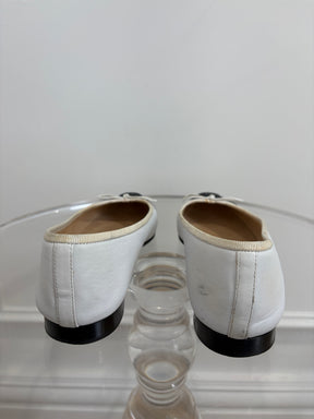 Chanel White and Black Leather Ballet Flats, 37.5