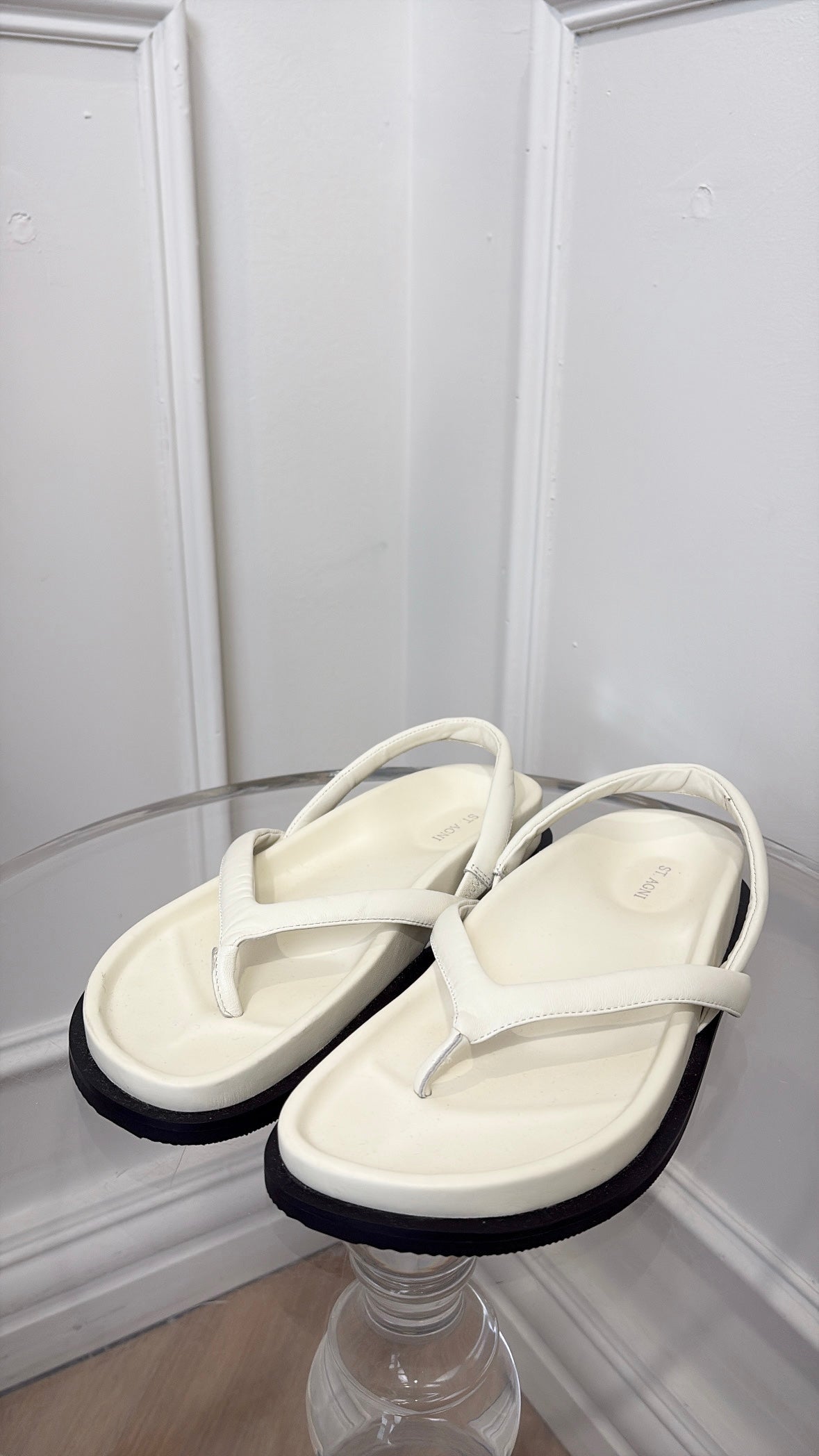 St Agni Cream Thong Sling Back Sandals, 39