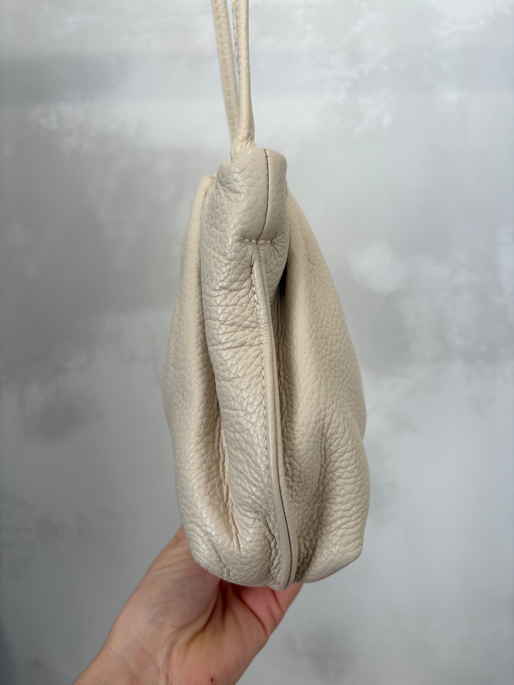A-ESQUE Cream Leather Pouch Shoulder Bag