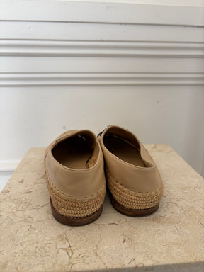 Chanel Beige Leather and Raffia Loafer, 37
