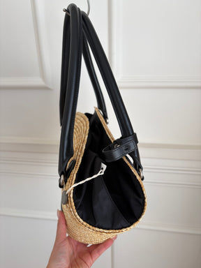 Balenciaga Raffia and Black Leather Mini Beach Tote