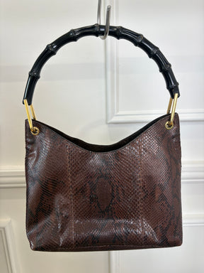 Gucci Snake Skin Shoulder Bag And Pouch Bamboo Handle