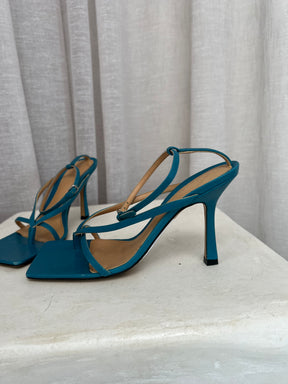 Bottega Veneta Teal Leather Strappy Stretch Sandal, 36.5