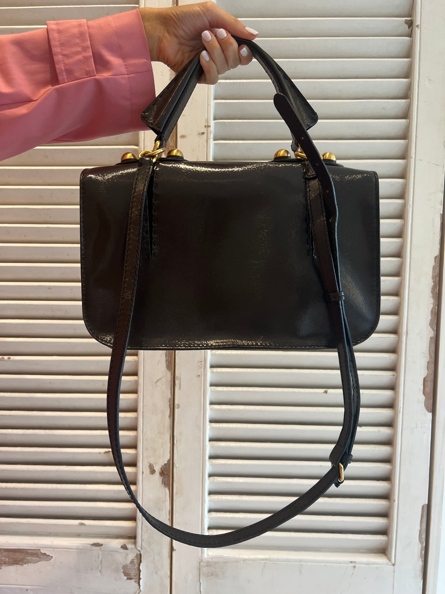 Fendi Brown Coated Leather Top Handle Shoulder Bag