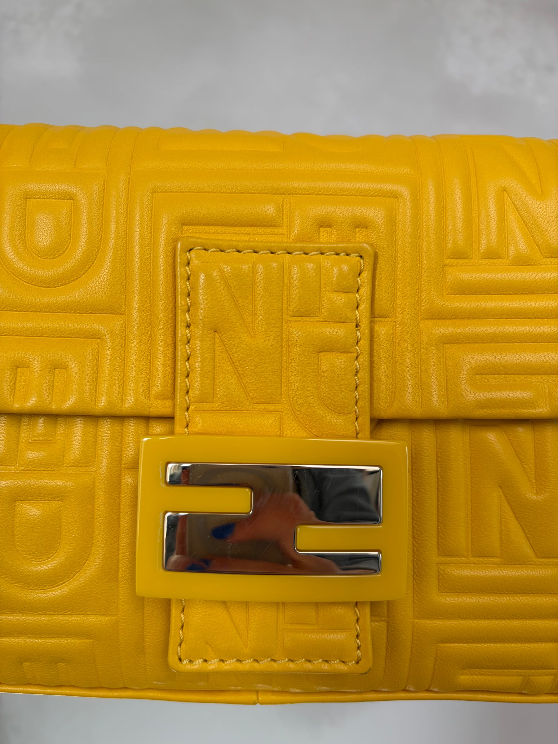 Fendi Yellow Leather Embossed Monogram Baguette