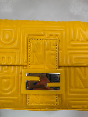 Fendi Yellow Leather Embossed Monogram Baguette