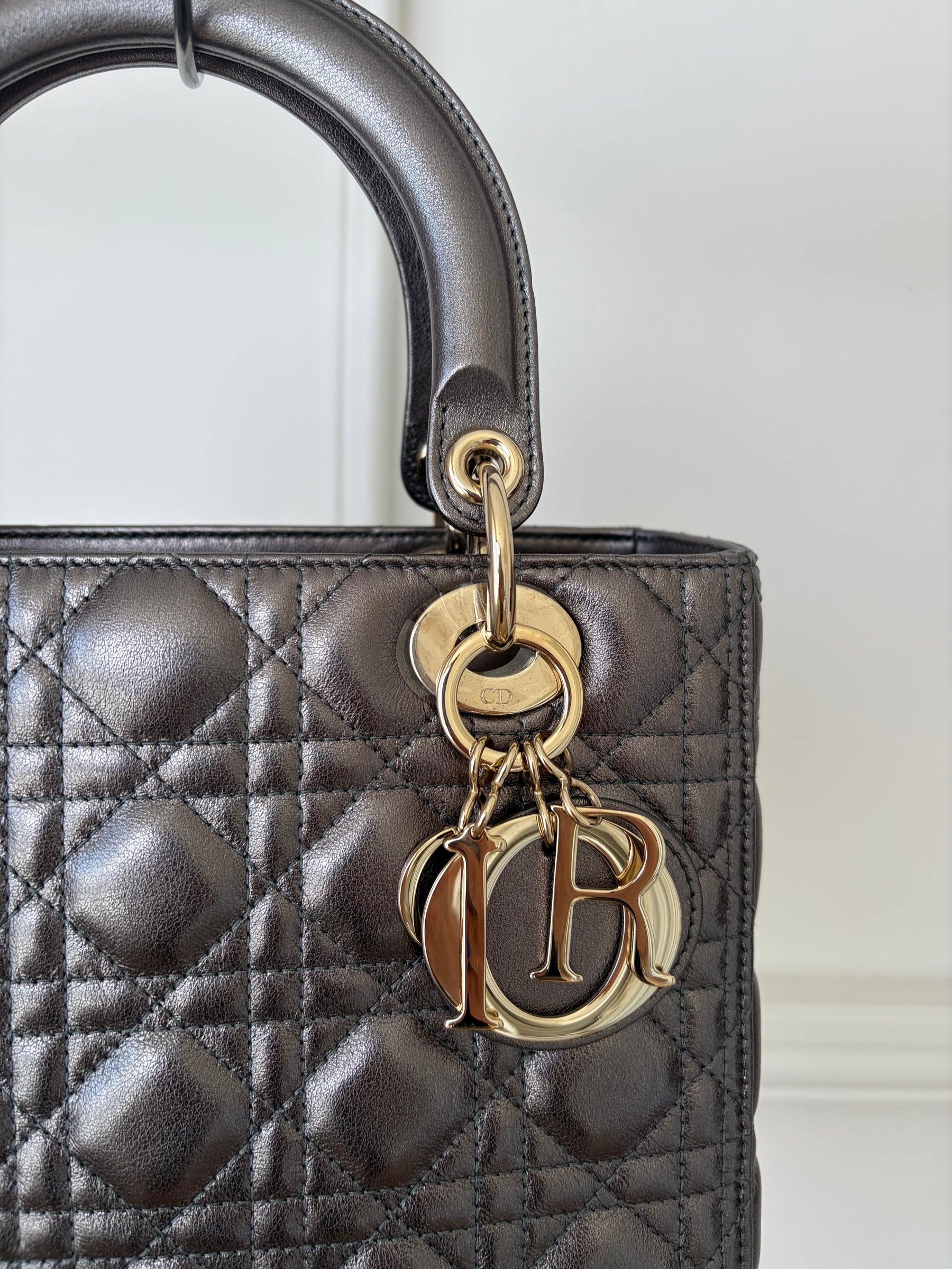 Dior Pewter Cannage Leather Medium Lady Dior