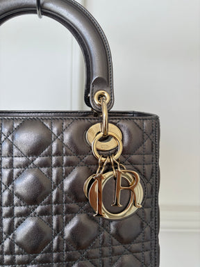 Dior Pewter Cannage Leather Medium Lady Dior