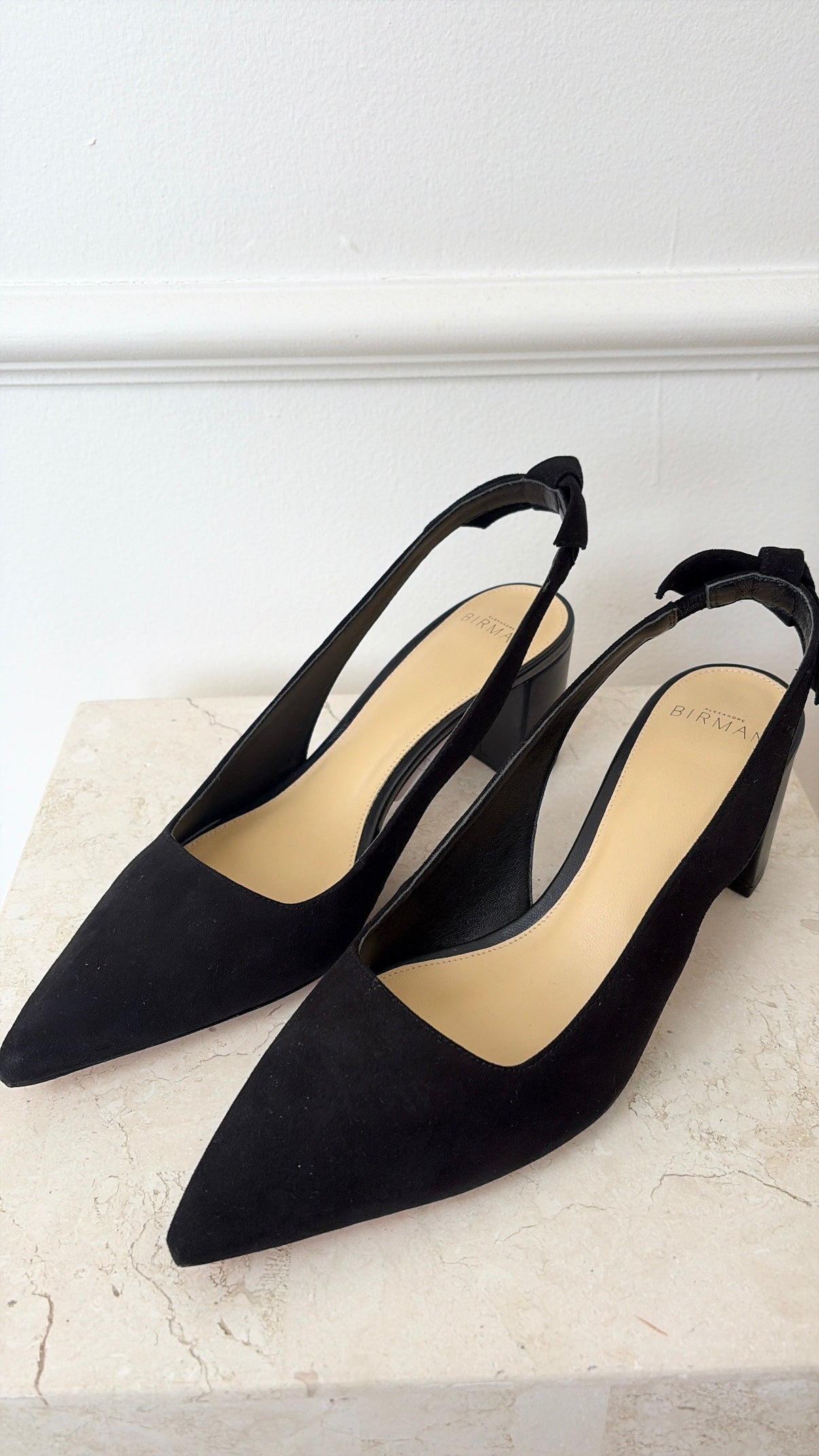 Alexandre Birman Black Suede Pointed Slingback Pump, 37.5