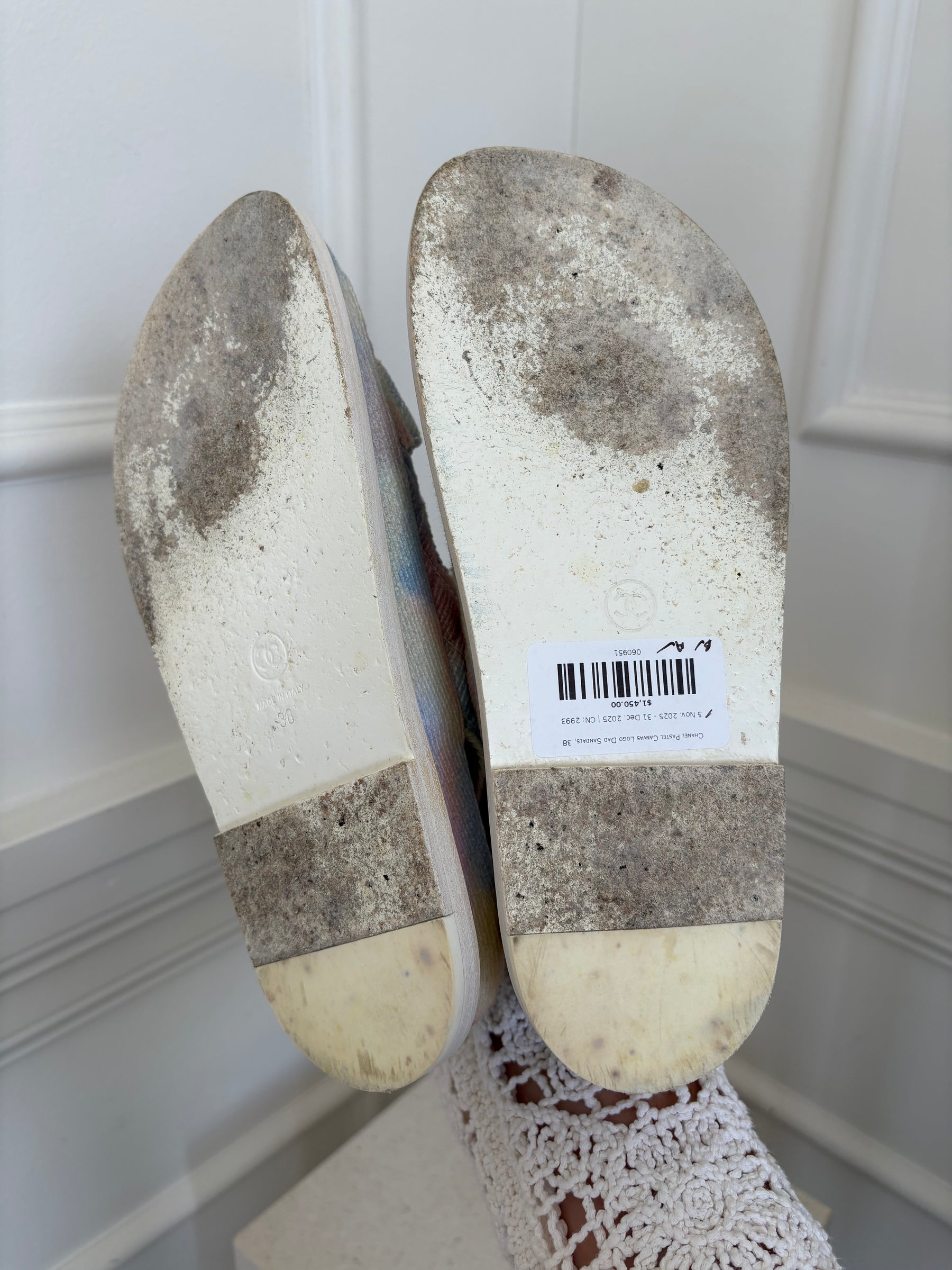 Chanel Pastel Canvas Logo Dad Sandals, 38