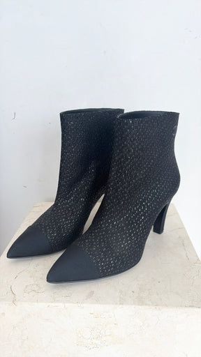 Chanel Black Textured Fabric Pointed Ankle Boot, 39.5 C