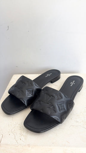 Louis Vuitton Black Embossed Leather Revival Mule, 40