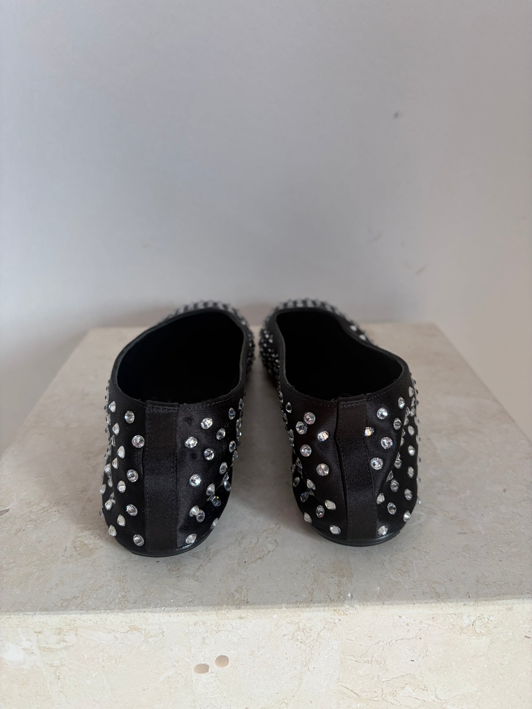 Magda Butrym Black Satin Crystal Flats, 39