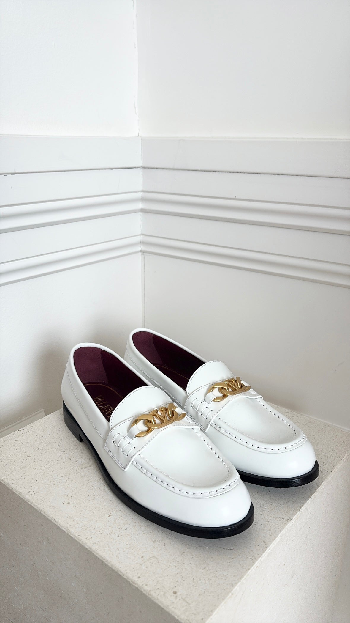 Valentino Garavani White Leather Logo Loafers, 40.5